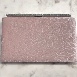NEW! VELVET FLORAL BLUSH CLUTCH W/ RHINESTONES